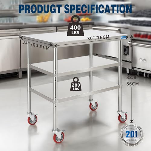Stainless Steel Table with Wheels Stainless Steel Prep Table 24 x 30 Inch