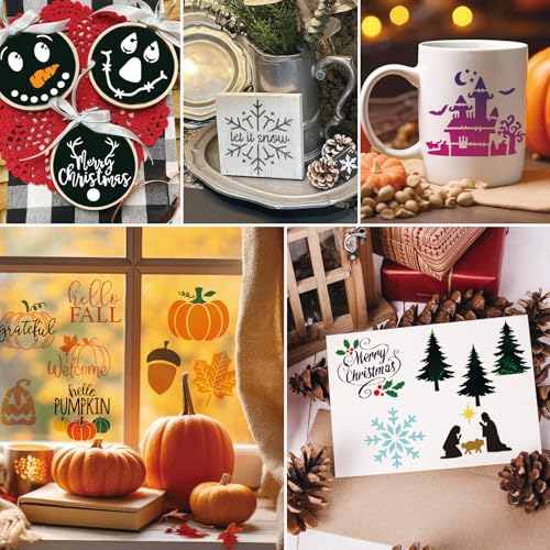 45Pieces Christmas Halloween Fall Thanksgiving Cookie Stencils Reusable Holiday DIY Baking Cake Templates Stencil for Food Dessert Craft