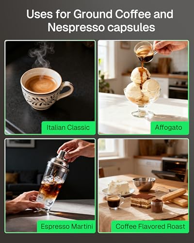 3-in-1 for Nespresso Capsule & K-Cup Pods & Ground Coffee Multi Coffee Maker Single Serve, 19Bar Programmable One-Touch Brewing Espresso Machine, 20oz Removable Water Tank, 1450W Fast Heat (20 Ounce)