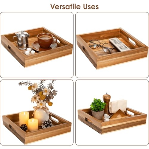 Set of 2 Acacia Wood Serving Tray with Handles (2 Count)