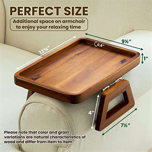 Large Acacia Wood Couch Arm Table
