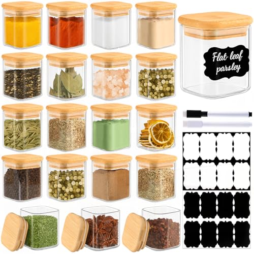 20 Pack 4 oz Square Glass Spice Jars with Lids and Labels (20 Count)