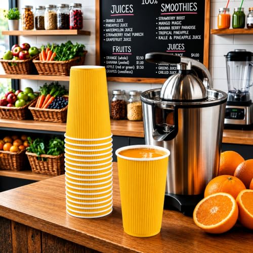 Ripple Wall Coffee Cups 25 Count 16 Ounce Insulated Yellow Paper Cups