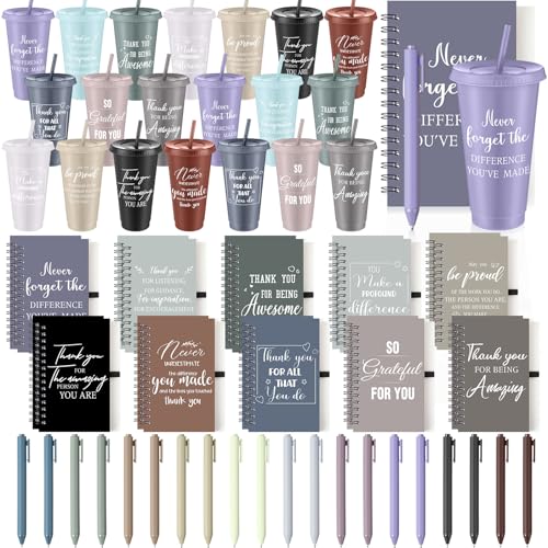 60 Pcs Employee Appreciation Gifts Bulk 24 oz Thank You Tumbler with Lid and Straw Mini Spiral Notebooks and Pens Appreciation Gifts for Team Employee Coworkers Teacher (60 Count)