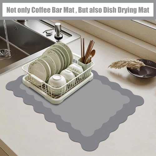 Grey Scalloped Coffee Mat for Countertop Coffee Bar Mat Matt