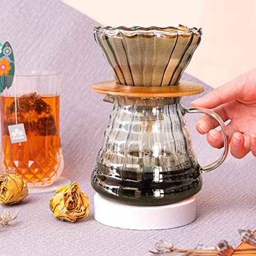 Pour Over Coffee Maker Set with Black Gooseneck Kettle Wooden Storage Tray Coffee Dripper Glass Server Coffee Scoop DIY Manual Coffee Maker Set