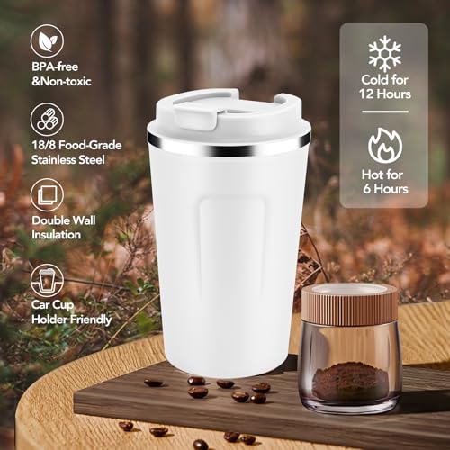12 oz Double Wall Insulated Vacuum Travel Coffee Mugs with Flip Lid Bulk 2 Pack (2 Count)