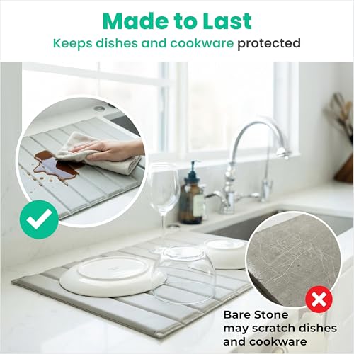 25" x 15" PU Leather Wrapped Large Stone Dish Drying Mat for Kitchen Counter Sink