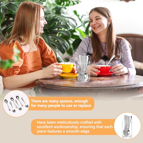 12 Pcs Mini Coffee Spoons with Holder 4.7 inch Demitasse Espresso Stainless Steel Spoon Tea Spoons set of 6 with Acrylic Cylinder Holder Small Coffee Spoon Silver for Cafe Bar Tea Party Home (6 Count)