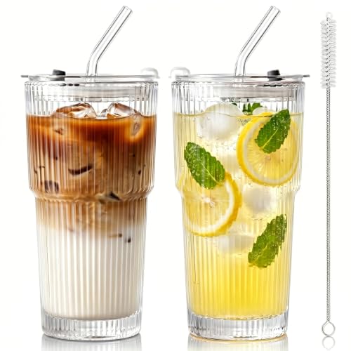20oz Iced Coffee Cups with Lids and Straws
