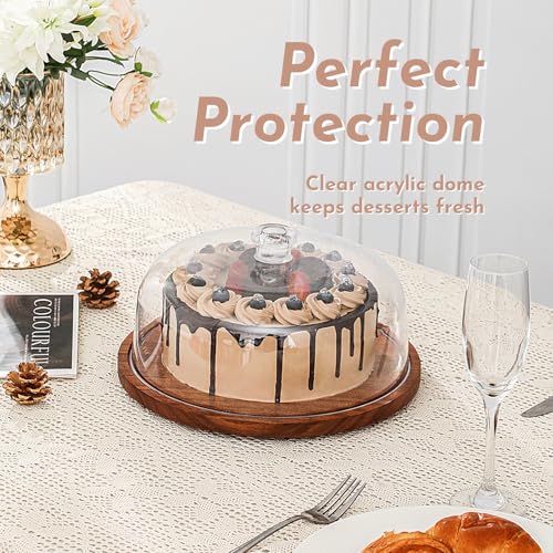Acacia Wood Cake Stand with Acrylic Dome Lid