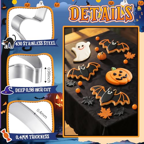 3 Pcs Large Halloween Cookie Cutters Set 7.5 Inch Extra Large Pumpkin Bat Ghost Shapes Stainless Steel Metal Giant Cookie Cutters Molds for Halloween Day Baking Party Kitchen Accessories (3 Count)