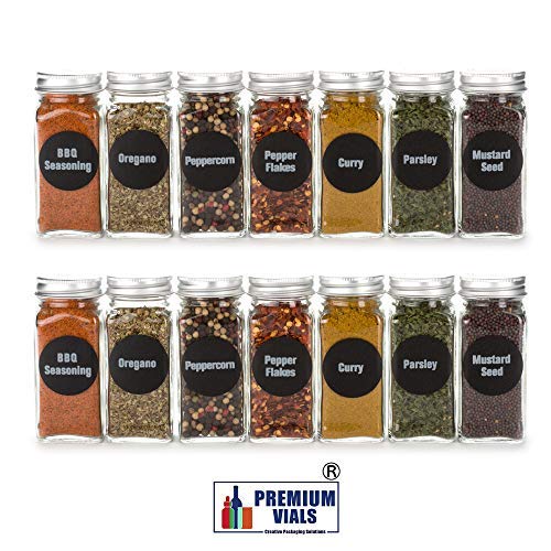 6oz BEST VALUE 14 Large Glass Spice Jars includes pre