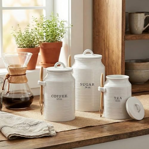 Ceramic Kitchen Canister Set White