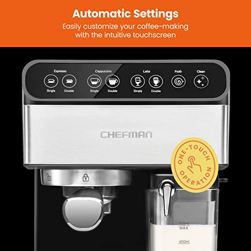 6-in-1 Espresso Machine with Built-In Milk Frother, 15-BAR Pump, Digital Display, One-Touch Single or Double Shot for Cappuccinos and Lattes, XL 1.8-L Water Reservoir, Stainless Steel