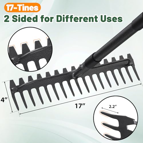 Garden Rake 63 Inch Long Handle with 17 Tongs