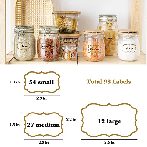 Kitchen Pantry Food Containers Clear Labels with Gold Border