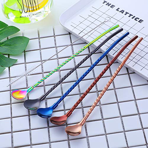 10 pcs Metal Straw Spoons with 2 Cleaning Brushes
