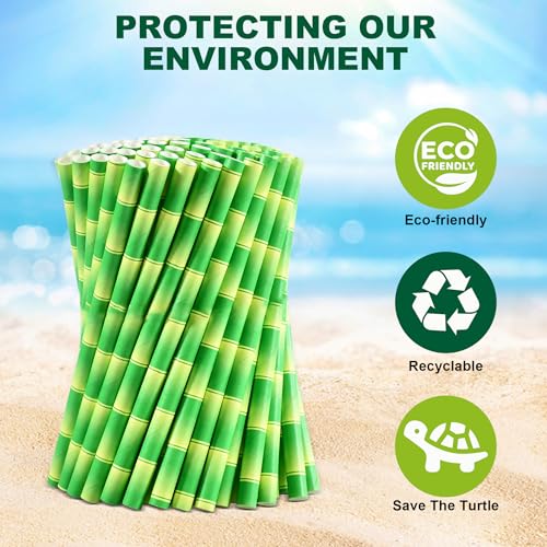 5.75" x 0.31" Green Bamboo Disposable Paper Drinking Straws for Short Drinks (250 Count)