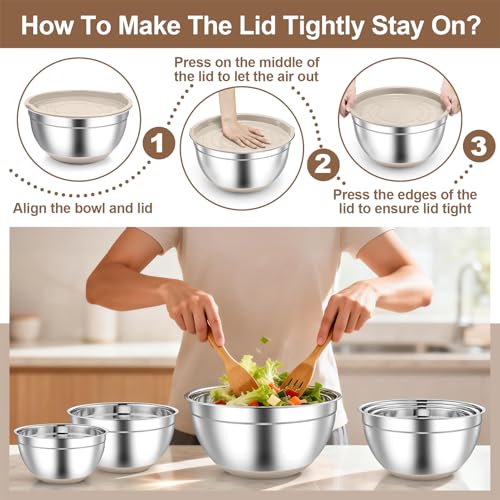 Mixing Bowls Stainless Steel Salad Bowls with Lids (6 Count)