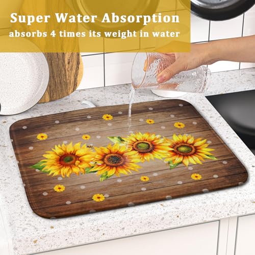 Summer Sunflower Bee Dish Drying Mat for Kitchen Counter
