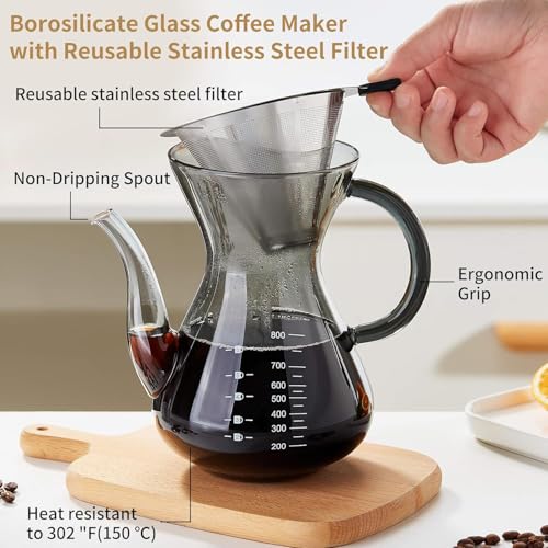 Pour Over Coffee Maker with Double Stainless Filter 27 fl oz