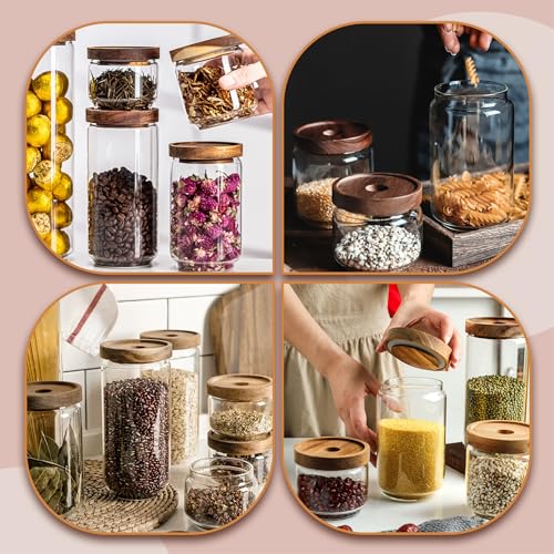 720ML 24Oz Clear Cute Glass Storage Canister Holder with Stackable Airtight Wood Lid