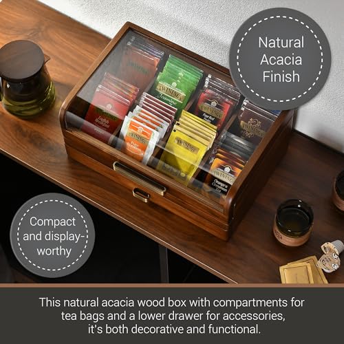 Personalized Tea Organizer Box with Drawer