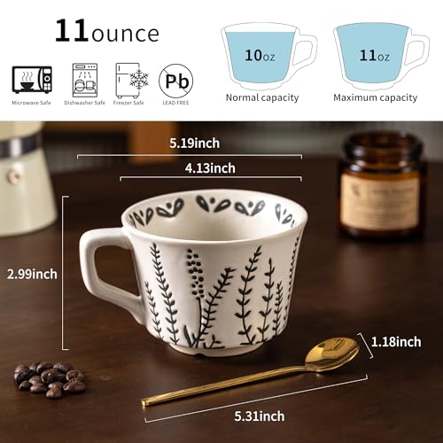 Ceramic Latte Mug Set of 4 with Gold Spoon (4 Count)