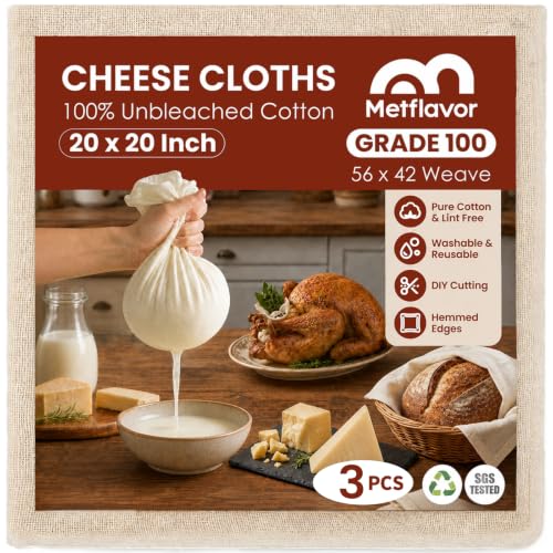 3Pcs Reusable Cheese Cloths for Straining 20x20 Inch Hemmed Edges