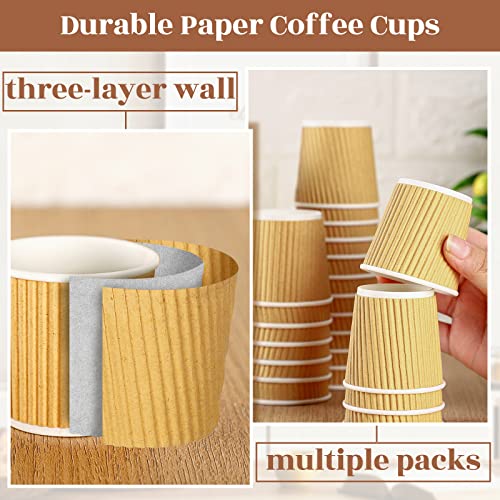 350 Pieces 4 oz Ripple Wall Insulated Coffee Cups Bulk Disposable Espresso Paper Corrugated Travel Coffee Cups for Hot Cold Drink Cappuccino Beverage Tea Party