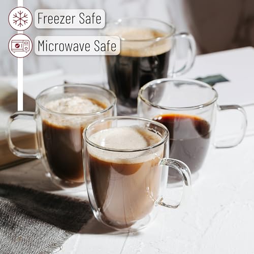 BTaT Double Walled Glass Coffee Mugs (4 Count)