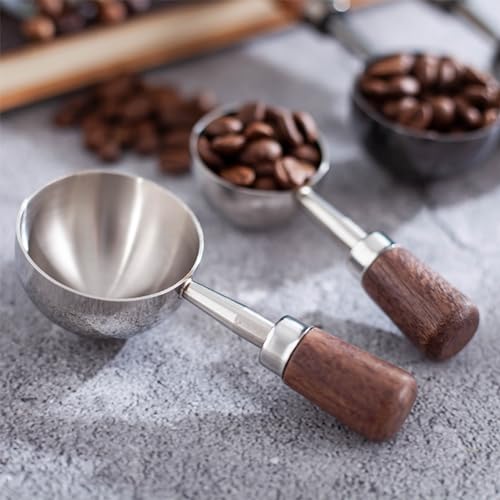 2 PCS Coffee Scoop Vintage Coffee Measuring Spoons Stainless Steel Coffees Spoon With Nature Walnut wood Handle Long Wooden Handle Coffees Scoop Kitchen Utensil Loose Tea Spoons Perfect for Coffee Tea