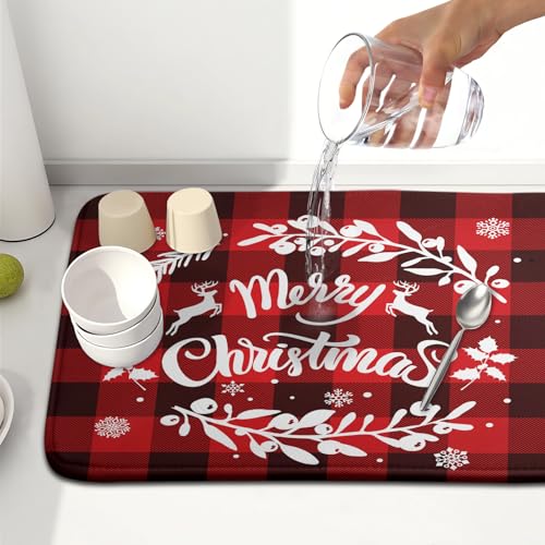 Merry Christmas Dish Drying Mat for Kitchen Counter