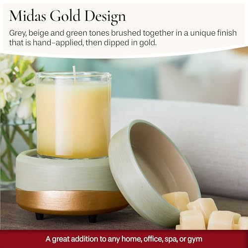 ETC 2-in-1 Candle and Fragrance Warmer for Warming Scented Candles or Wax Melts and Tarts with to Freshen Room, Midas