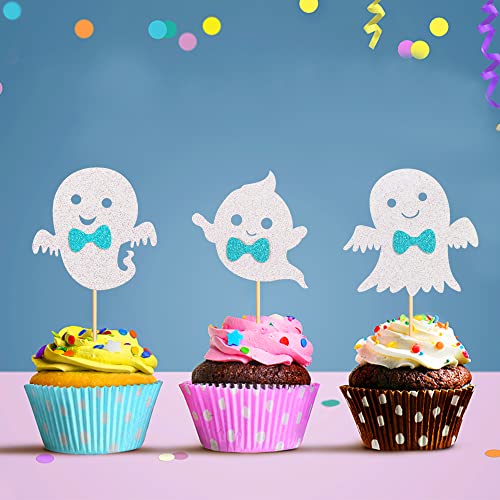 24Pcs Blue Ghost Cupcake Toppers Blue Halloween Baby Shower Decor (24 Count)