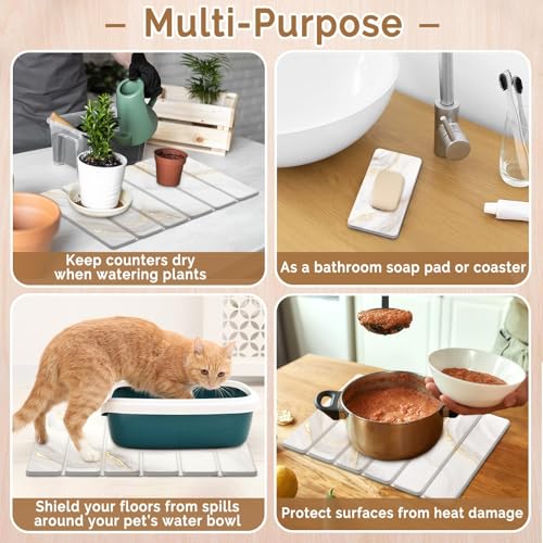 Small Stone Dish Drying Mat for Kitchen Counter (2 Count)