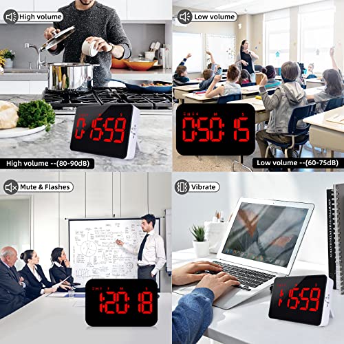 Digital Timer Kitchen Timer Count Down Up Rechargeable Kitchen Gadgets Vibration Mode Adjustable Volume and Brightness LED Display Time Management for Cook