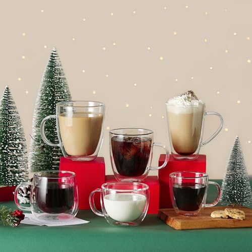 8oz Double Wall Glass Coffee Mugs (4 Count)