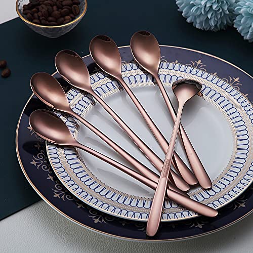 Premium Rose Gold Set of 6 Stainless Steel Long Handle Stirrers and Spoons for Coffee (6 Count)
