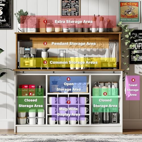 55" Farmhouse Coffee Bar Cabinet with Storage Hutch