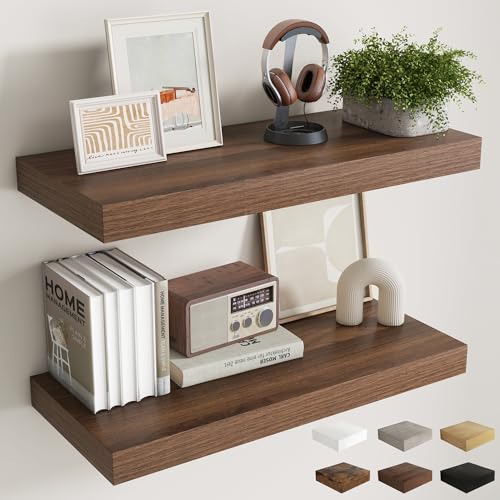 32 Inch Walnut Floating Shelves for Wall (2 Count)