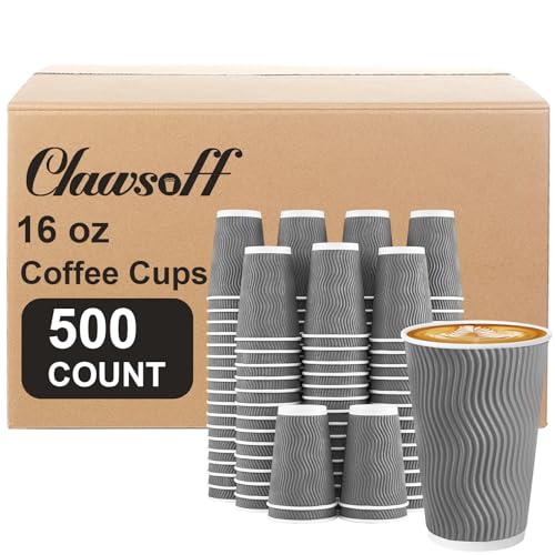 500 Pack 16 oz Coffee Cups Disposable Insulated Paper Cup Gray (500 Count)