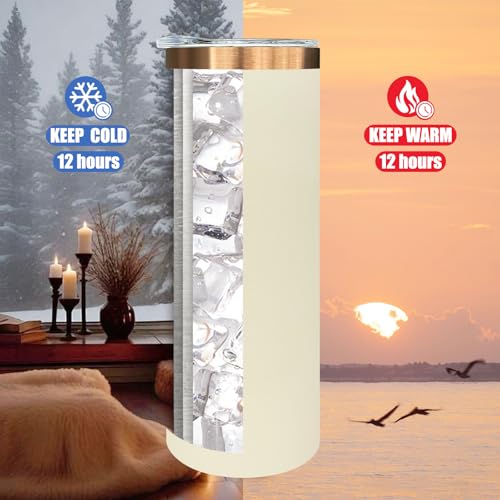 20 oz Skinny Tumblers Bulk with Lids and Straws Cream (4 Count)