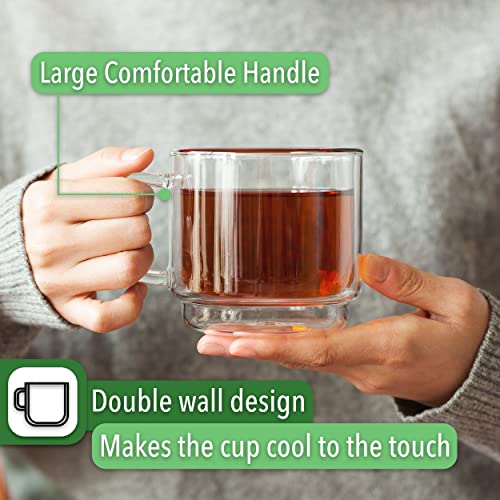 BTaT Double Walled Stackable Glass Coffee Mugs (4 Count)