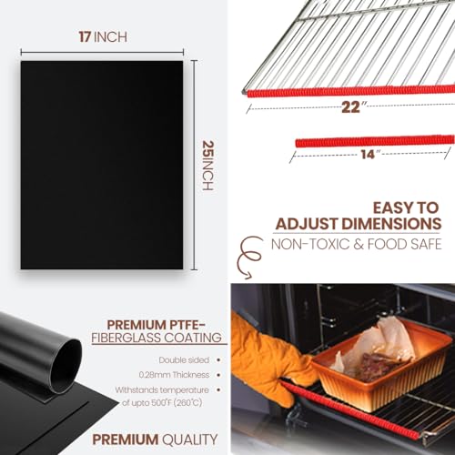 Oven Liners for Bottom of Oven 17"x 25" and Silicone Rack Guards Red 22" (4 Count)