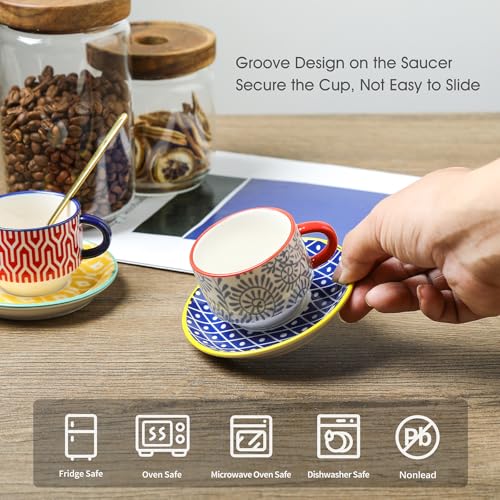 Ceramic Cappuccino Cups with Saucers and Metal Stand (4 Count)