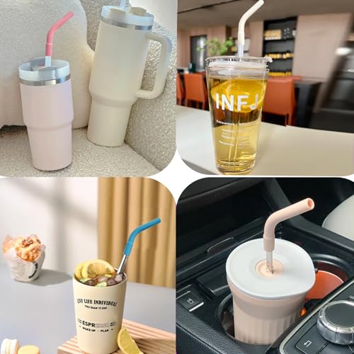 6 Pcs Reusable Silicone Straw Tips with Drinking Long Straws Compatible with Stanley 40 (13 Count)