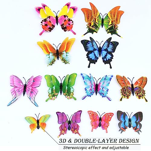 3D Butterfly Wall Decor Butterfly Decorations Stickers with Magnets (24 Count)