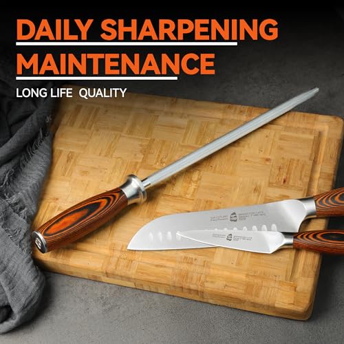 Honing Steel 10 Inch Knife Sharpener Rod with Pakkawood Handle for Kitchen Knives Daily Sharpening Maintenance